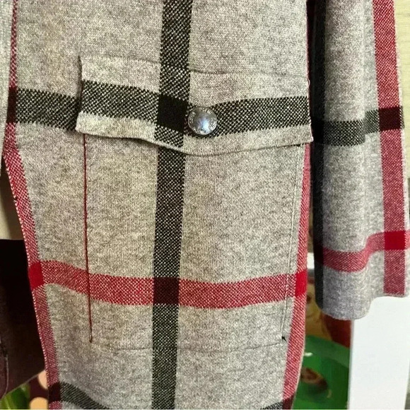 ANNE KLEIN Sweater Jacket Coat Plaid Woman’s Size Large Zip Pockets Long Shacket - Picture 4 of 11